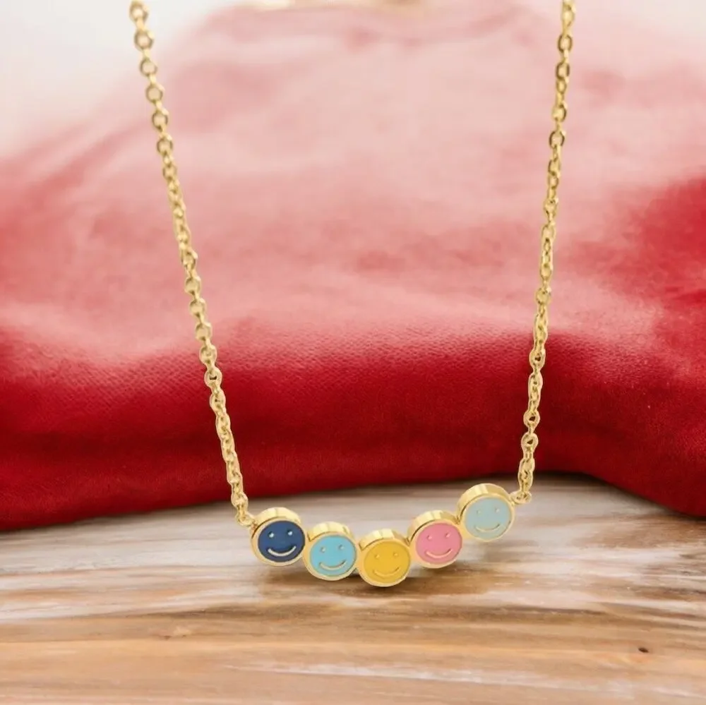 NEW 18K yellow gold plated smile face colorful necklace jewelry B21B